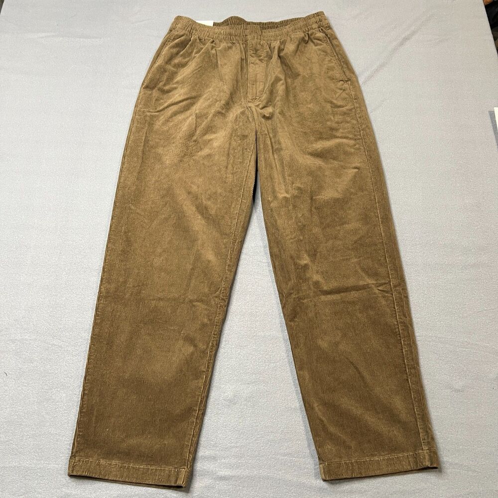 Uniqlo Corduroy Easy Pants Mens Large Brown Cotton Blend Straight Leg Drawstring